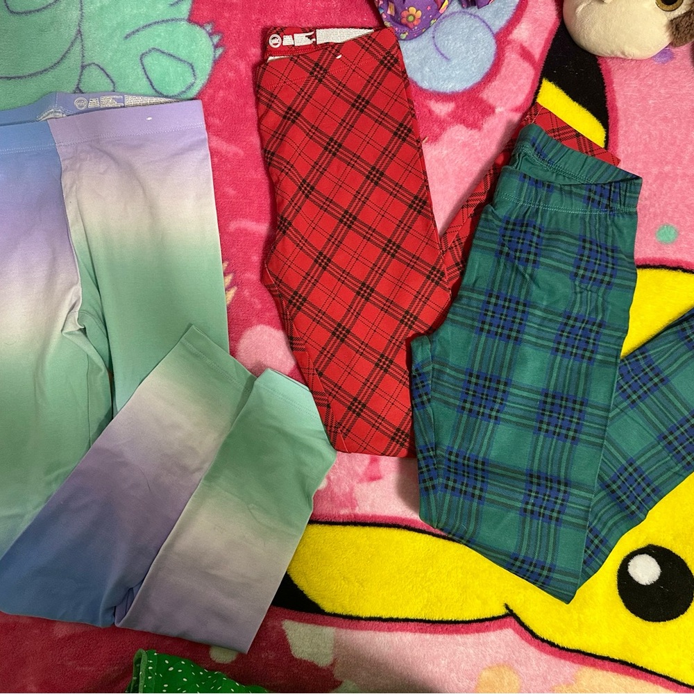 Colorful Plaid and Ombre Leggings Set